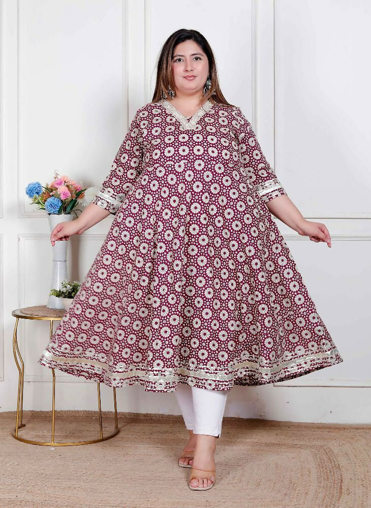 Miravan Plus Size Women'S Cream Embroidered Cotton Anarkali Kurta  - Distacart