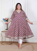 Miravan Plus Size Women'S Cream Embroidered Cotton Anarkali Kurta  - Distacart
