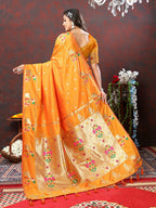 Lorenvalley Fashion Orange Soft Paithani Silk Woven Design Gold Zari Meenakari Weaving Saree