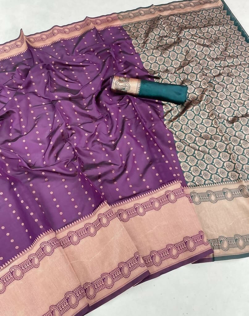 DEIANA'S Beautiful Designer Golden zari Soft Lichi Silk Saree - Majenta