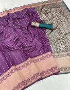 DEIANA'S Beautiful Designer Golden zari Soft Lichi Silk Saree - Majenta
