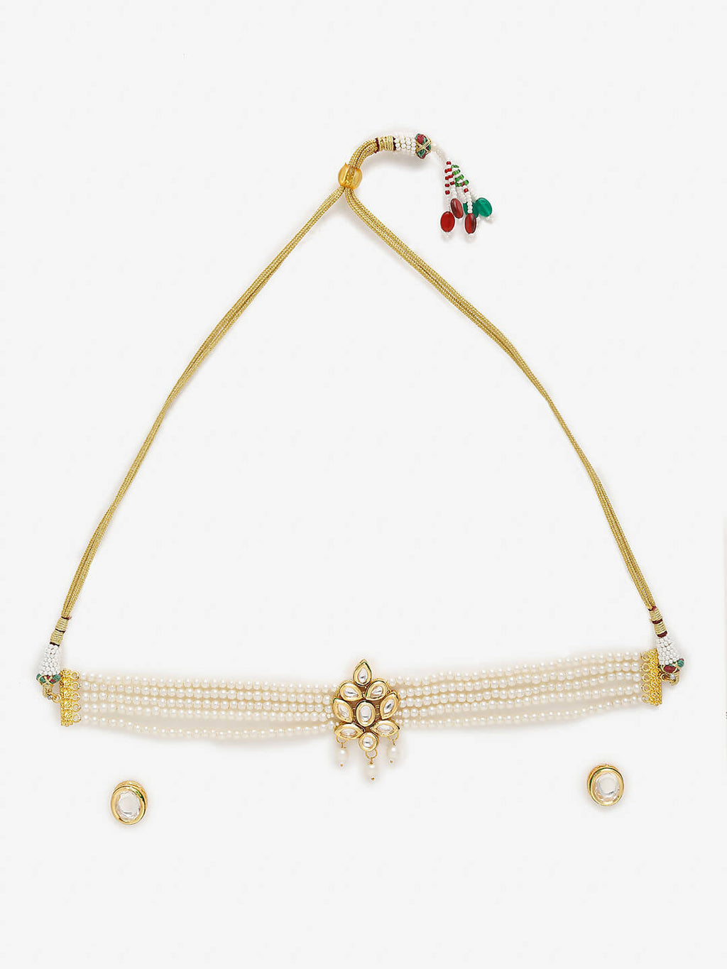 Gold-Plated White Pearl Kundan Choker With Studs - Ruby Raang - Distacart