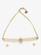 Gold-Plated White Pearl Kundan Choker With Studs - Ruby Raang - Distacart