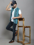 Even Apparels Nehru Jacket With Welt Pockets - Blue