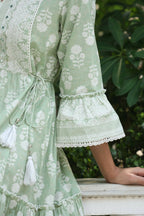 Juniper Women's Green Cambric Floral Printed Maxi Tiered Dress - Distacart