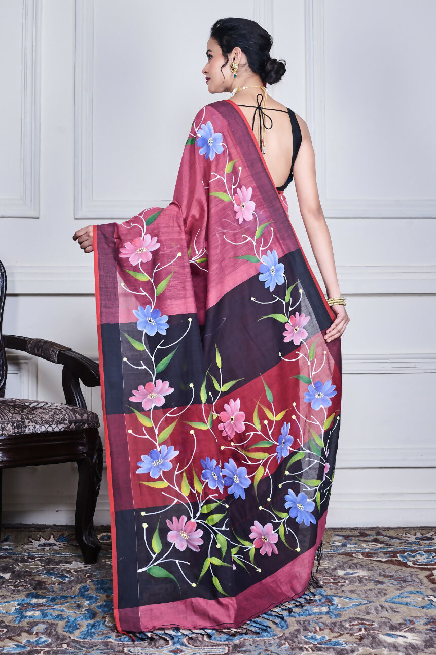 Morchari Multicolour Cotton Handloom Mirror Work Saree Unstitched Blouse - Distacart