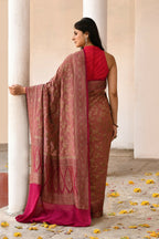 Joban Fashion Rouge Pink Crepe Chiffon Pure Handloom Banarasi Silk Saree