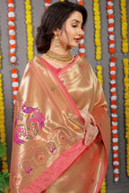 Jyoti Fashion Women's Peach Paithani Silk Zari Woven Saree with Blouse