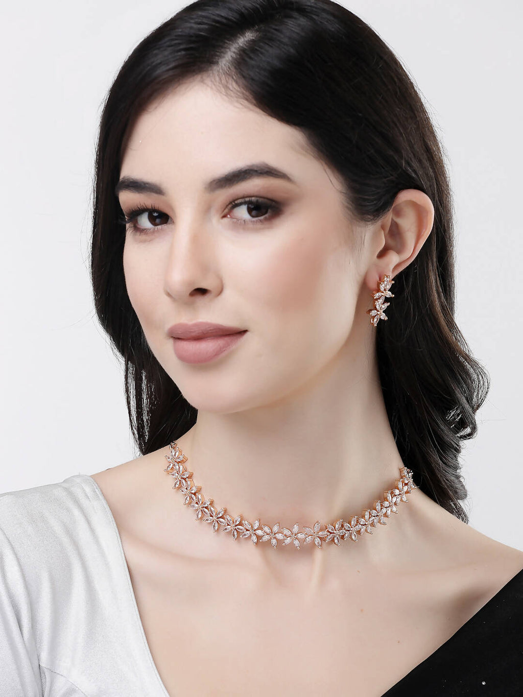 NVR Women Gold-Polished Cz Stone Handcrafted Jewellery Set