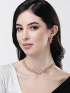 NVR Women Gold-Polished Cz Stone Handcrafted Jewellery Set