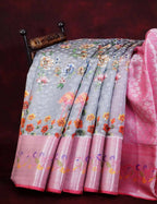 Grey And Baby Pink Colour Banaras Borders And Creeper Design Semi Silk Saree By Gayathri Reddy Designer Studio