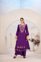 The52 Women's Gorgeous Rayon Fabric Thread Work Straight Kurta Palazzo Set - Distacart