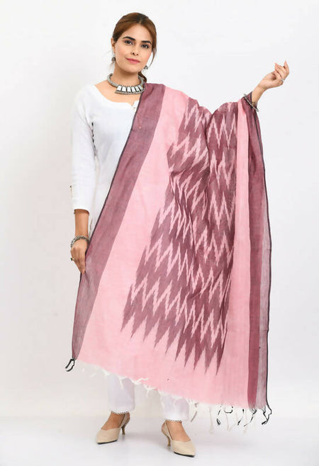 Mominos Fashion Moeza Women's Handloom Cotton Ikkat Maroon Dupatta