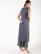 Aniyah Rayon Solid Pintucks Grey Kurta With Gold Print Palazzo Set (AN-153K)