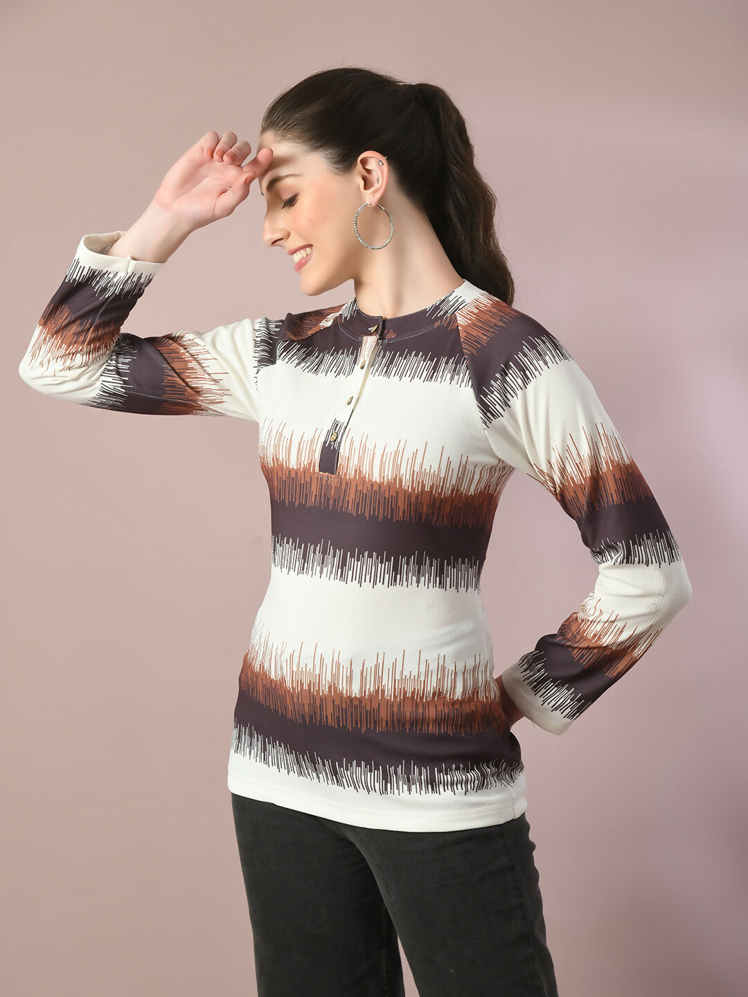 Myshka Women's Multi Embellished Raglan Sleeve Party Top