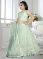 Wedding Designer Light Green Net Kidswear Lehenga - Aaradhna