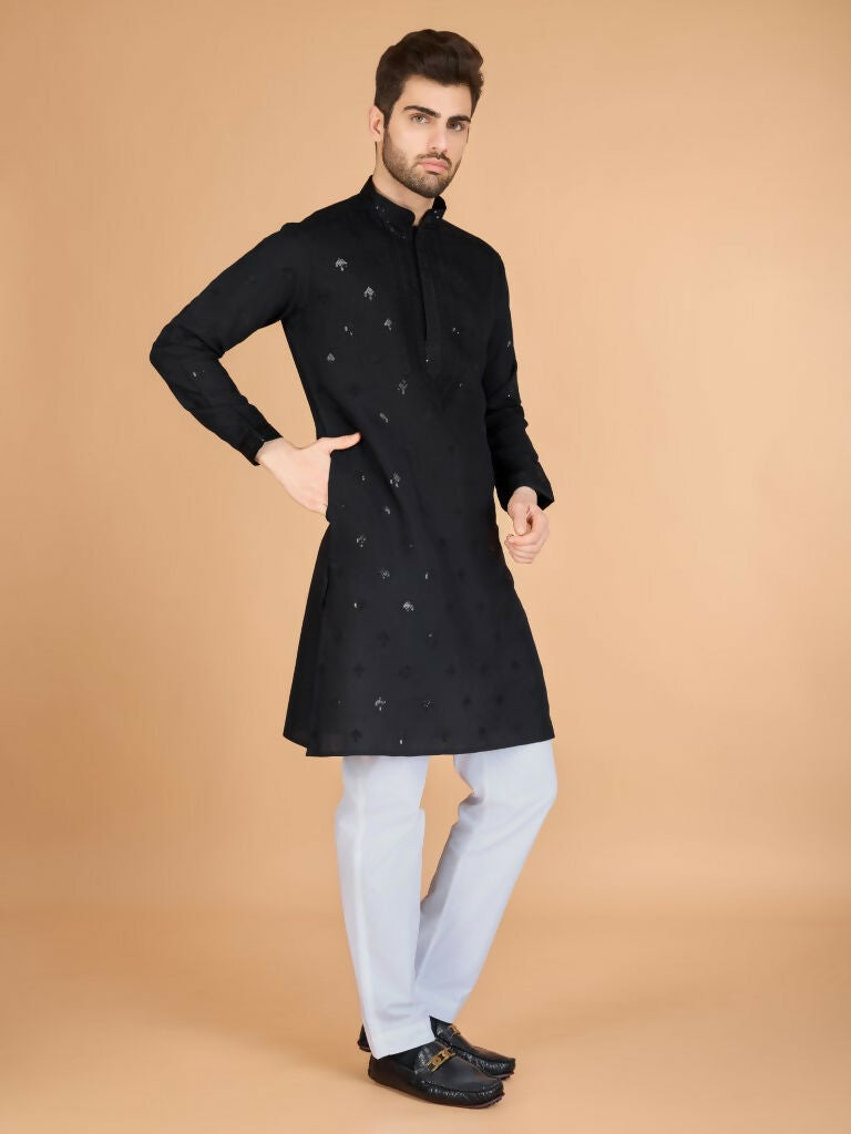 Vastranavya Black Exclusive Festival Wear Viscose Silk Thread with Sequence Embroidered Work Kurta with Dupatta