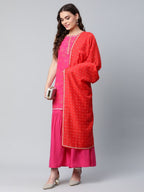 Ahalyaa Pink Crepe Orange khari Print Kurta Sharara Set With Dupatta - Distacart