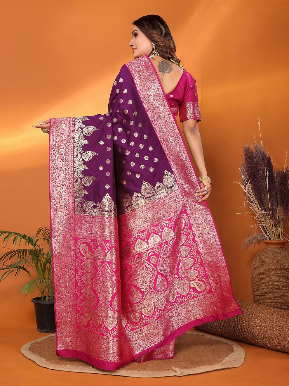 Joban Fashion Banarasi Purple Woven Soft Silk Saree - Distacart
