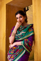 Vastranavya Purple Viscose Chanderi Kalamkari Print with Zari Working Saree & Unstitched Blouse - Distacart