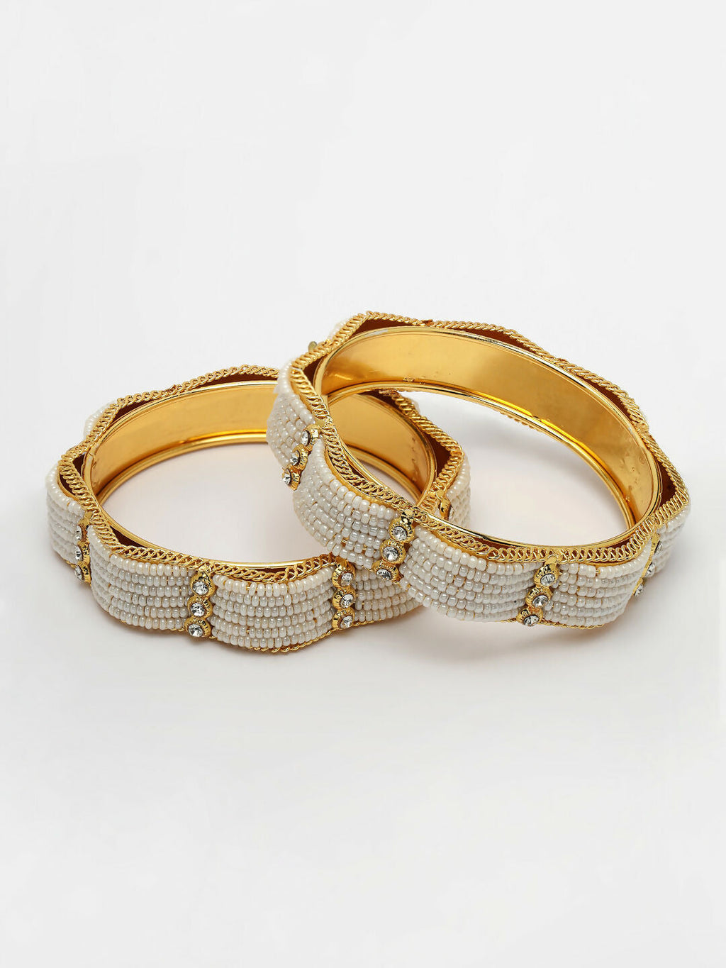 NVR Women's Set of 2 Gold-Plated Pearl Handcrafted Traditional Bangles - Distacart