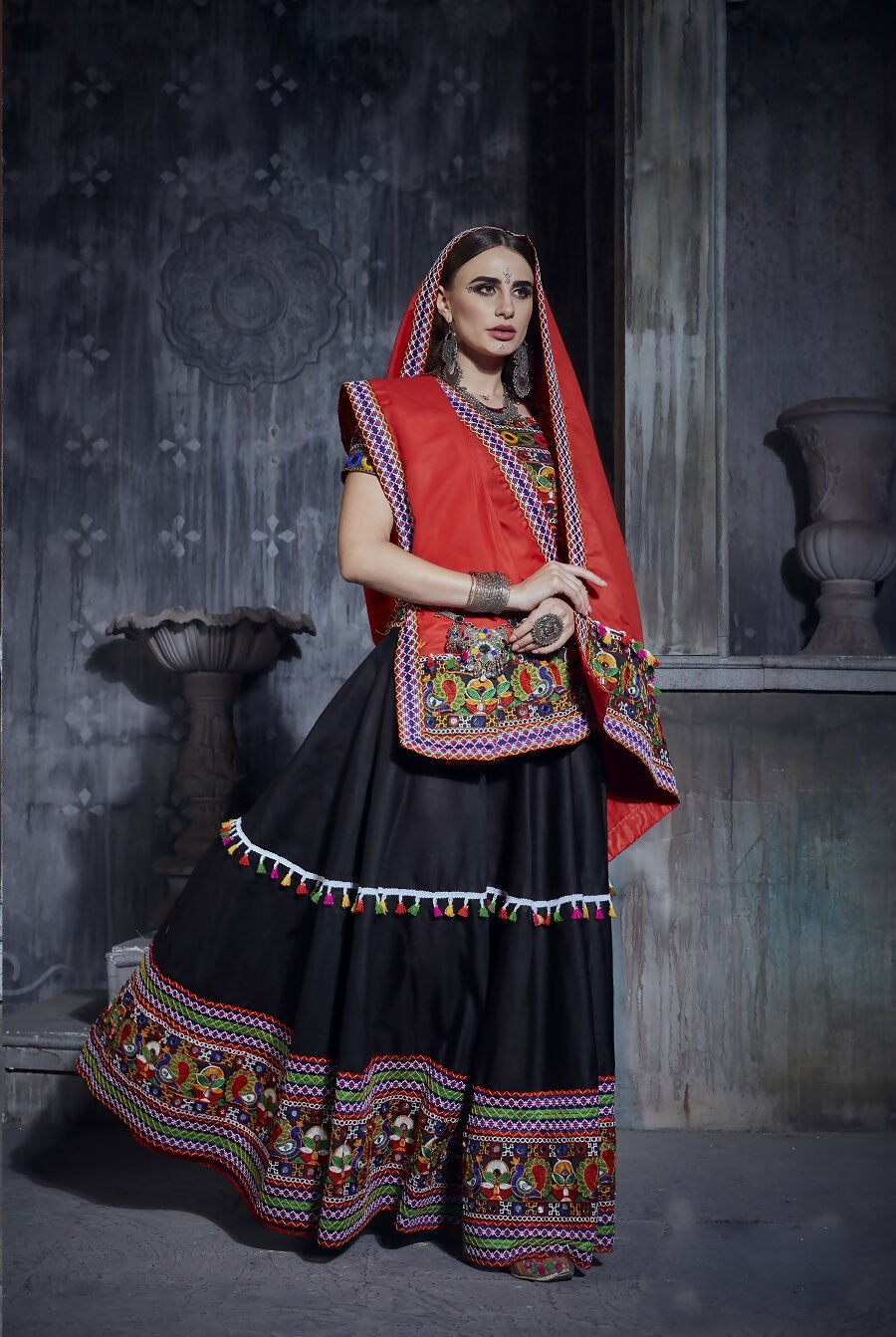 AI Fashion Black Art Silk Designer Navratri Lehenga Choli Collection