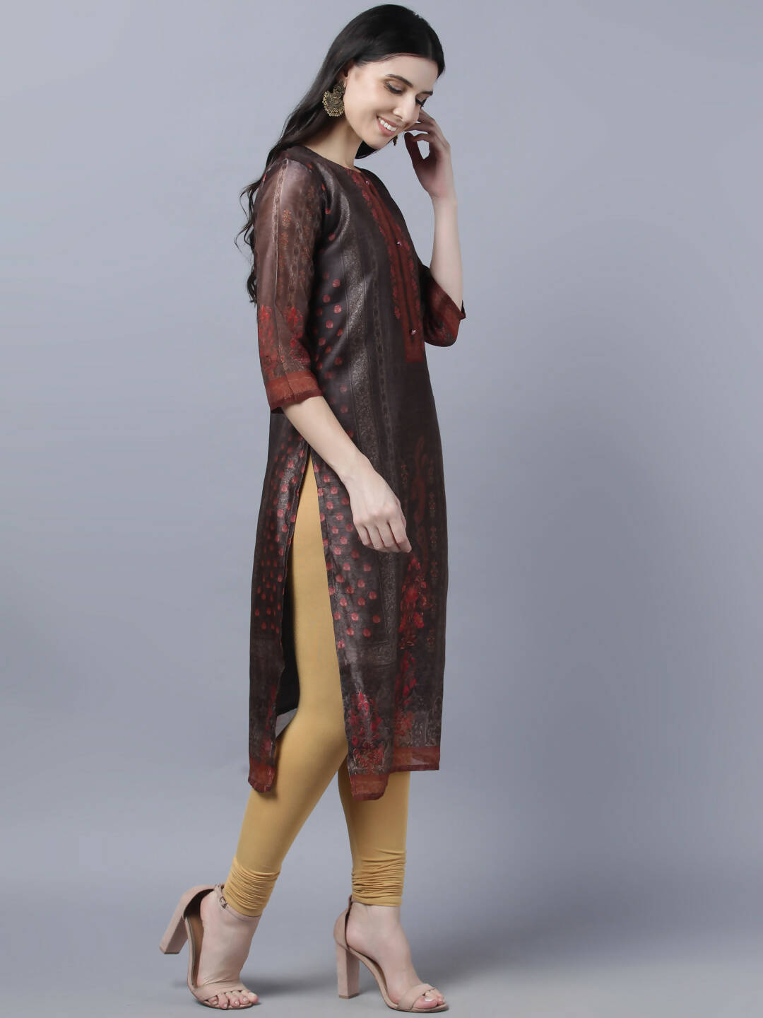 Myshka Women Multicoloured Ethnic Motifs Chanderi Silk Kurta - Distacart