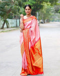 DEIANA'S Beautiful Designer Golden zari Soft Lichi Silk Saree - Peach