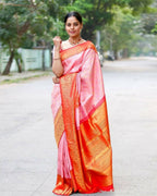 DEIANA'S Beautiful Designer Golden zari Soft Lichi Silk Saree - Peach