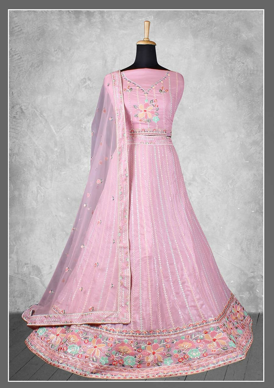 Light Pink Georgette Embroidery & Sequence Work Semi-Stitched Lehenga Choli - Nimaya Kangan