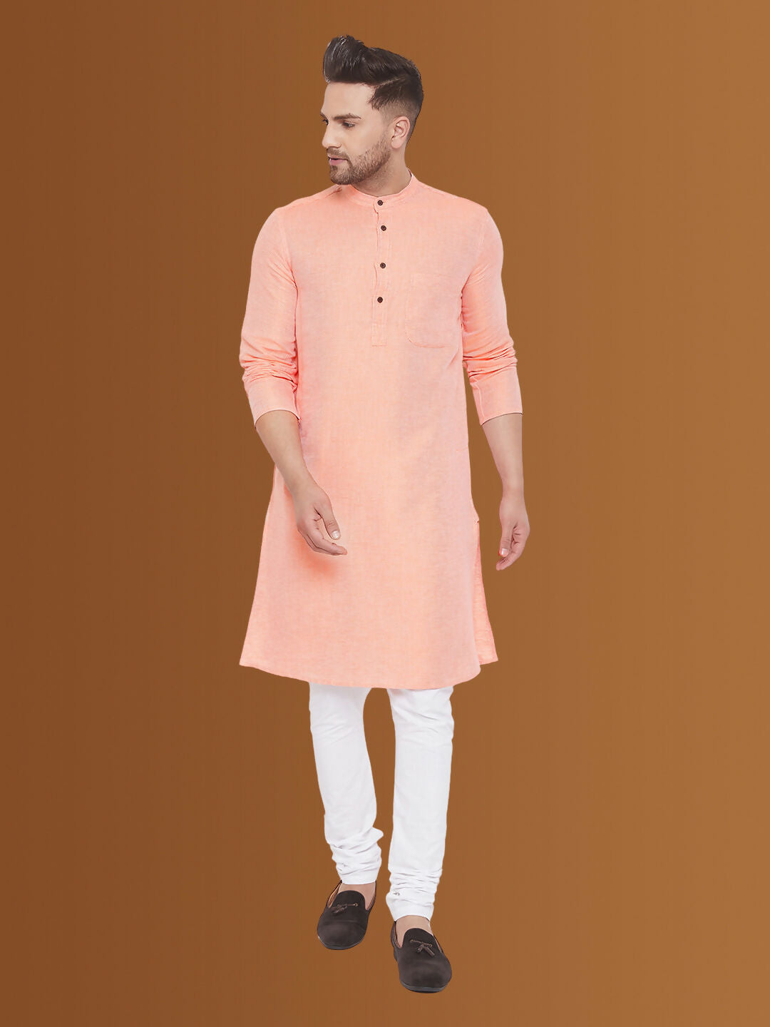 Even Apparels Men's Pure Cotton Orange Kurta