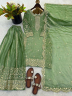 Teeya Creation Parrot Green Color Fendy Silk Embroidery Work Wedding Wear Salwar Suit - Distacart