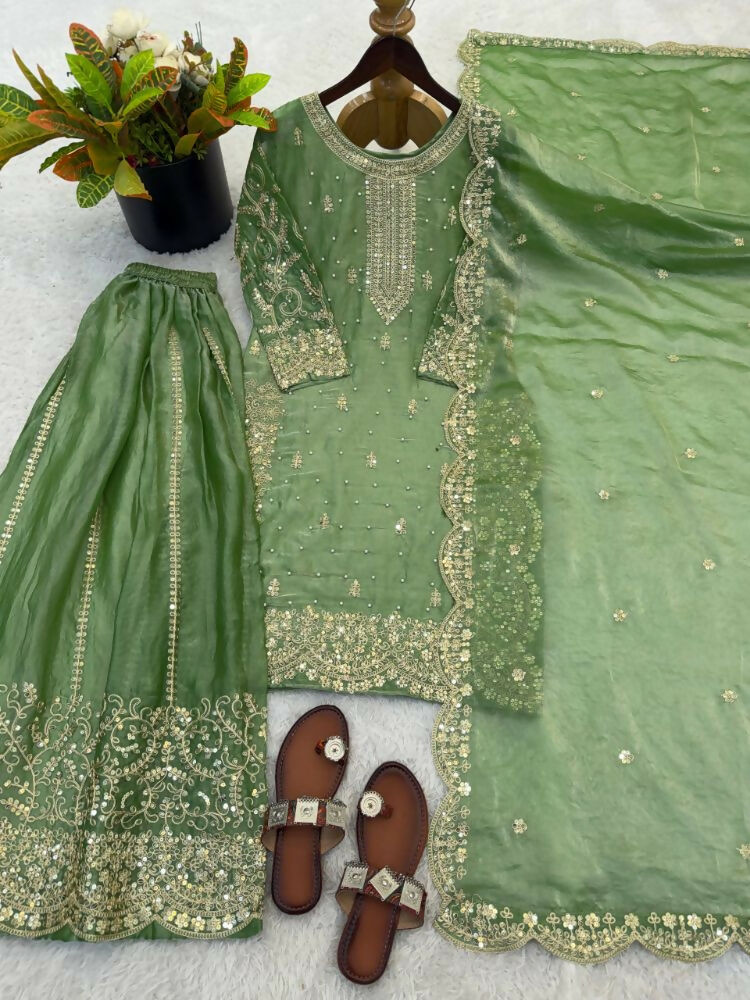 Teeya Creation Parrot Green Color Fendy Silk Embroidery Work Wedding Wear Salwar Suit - Distacart