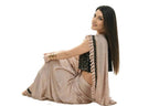 Mominos Fashion All Season Wear Beige And Black Colour Ruffled Ready To Wear Saree - Distacart