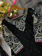 Vastranavya Black Viscose Velvet Cording Sequence Embroidery Work Suit With Dupatta - Distacart