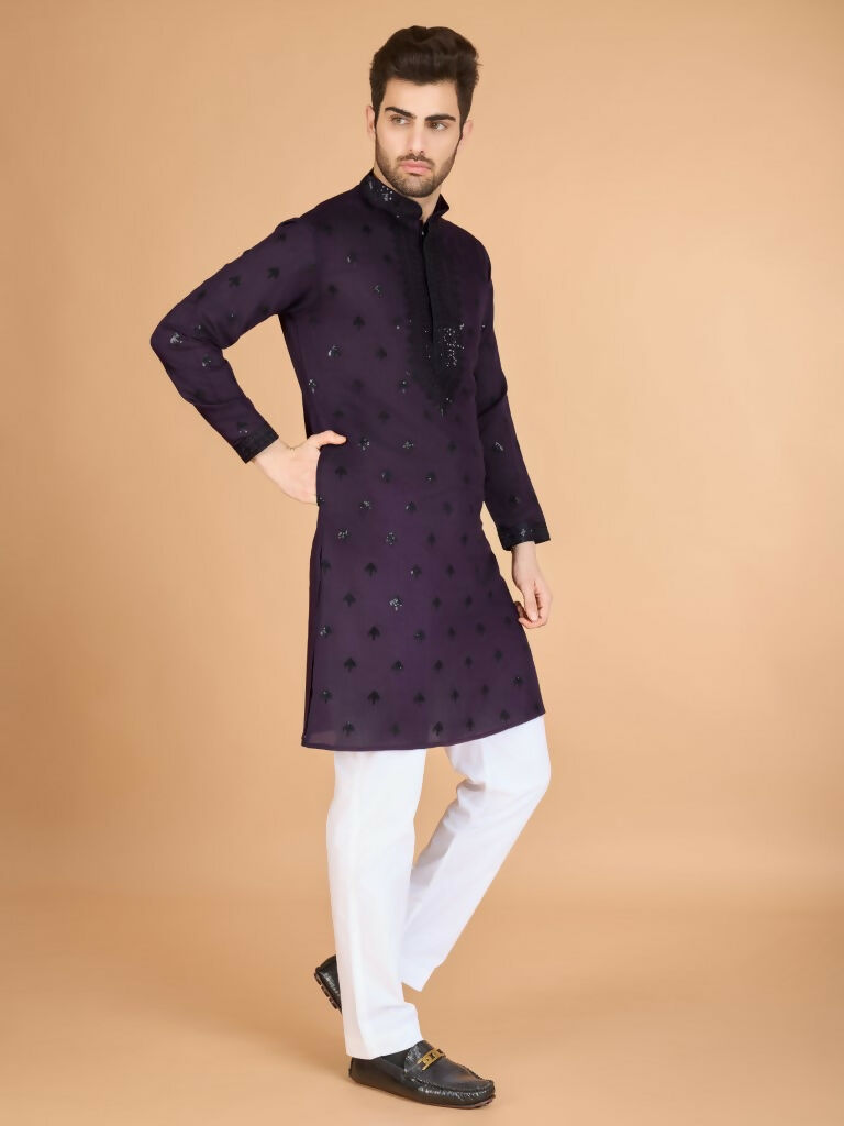 Vastranavya Purple Exclusive Festival Wear Viscose Silk Thread with Sequence Embroidered Work Kurta with Dupatta