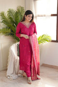 The52 Pink Women's Gorgeous Embroidered Vichitra Fabric Straight Kurta Pant with Dupatta Set - Distacart