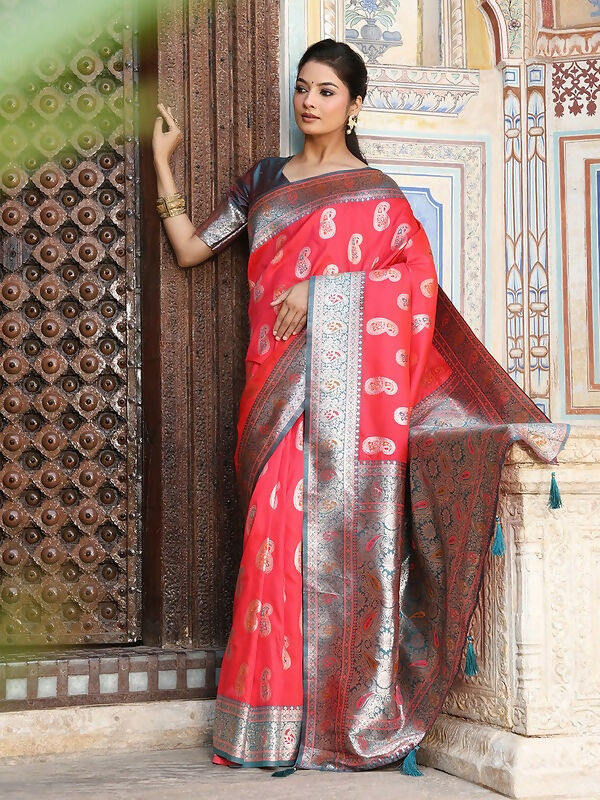 Shree Shyam Fashion Red Silk Saree - Distacart