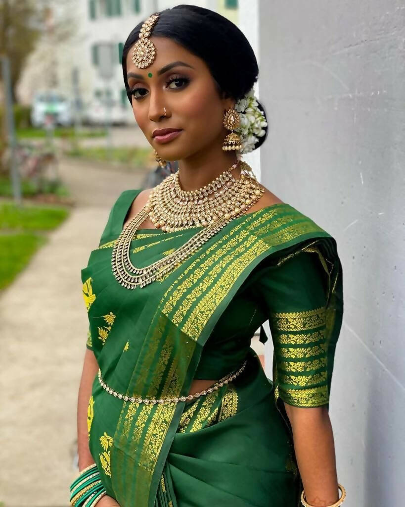 DEIANA'S Beautiful Designer Golden zari Soft Lichi Silk Saree - Green