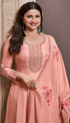 Anaita Peach Embroidered Work Silk Stitched Anarkali suit - Distacart