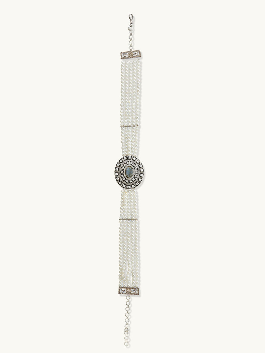Nuyug Pearl Beaded Semi Precious Labradorite Stone & Enamelled Choker Necklace