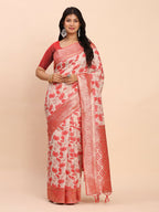 Shree Shyam Fashion Linen Cotton Red Saree - Distacart