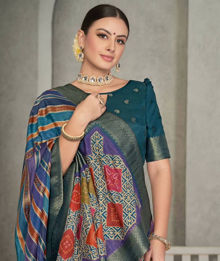 Blue Rangkat Tussar Silk Woven Design Saree with Unstitched Blouse - Mohmanthan Eshani