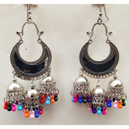 MS Fashion India Black Enamel Chandbali Triple Jhumka Earrings