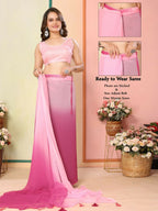 Pink Georgette Pedding Color Printed Ready To Wear Saree - Aalaya