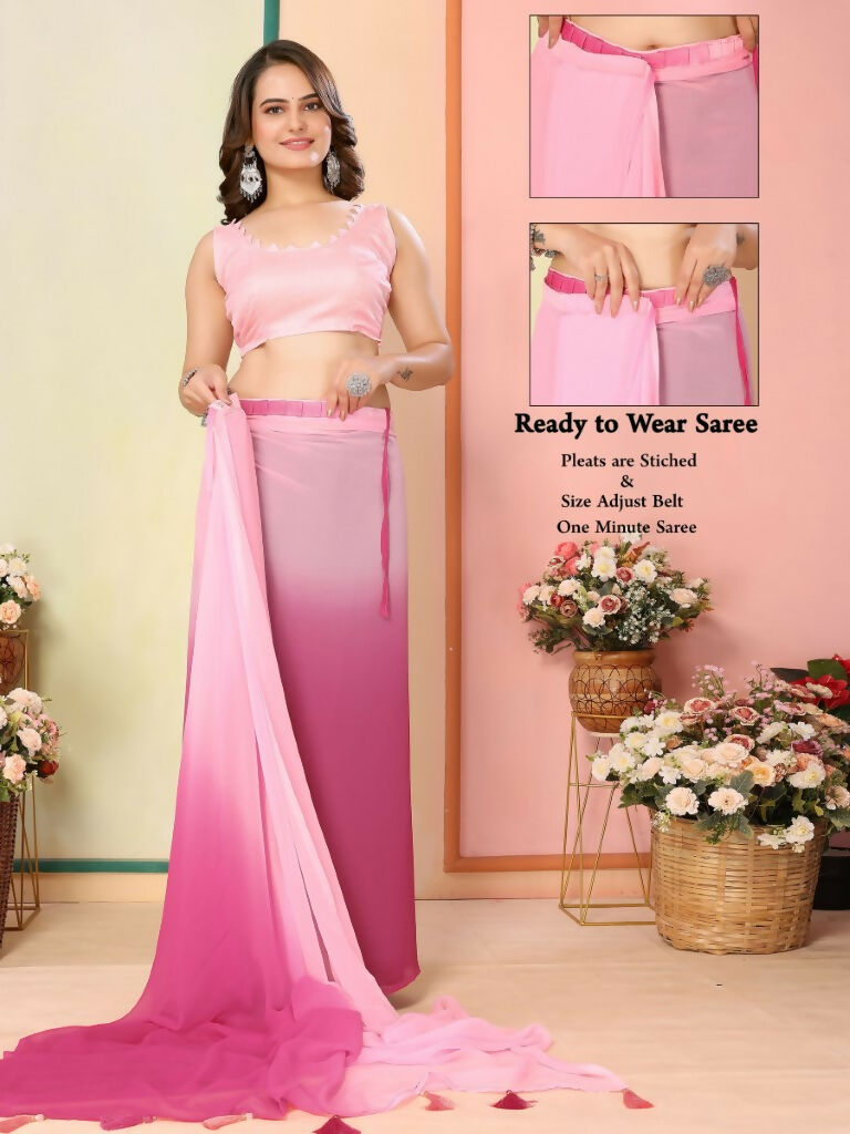 Pink Georgette Pedding Color Printed Ready To Wear Saree - Aalaya