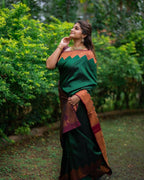 DEIANA'S Beautiful Designer Golden zari Soft Lichi Silk Saree - Green