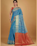Blue Silk Woven Design Saree With Unstitched Blouse Piece - Akshita