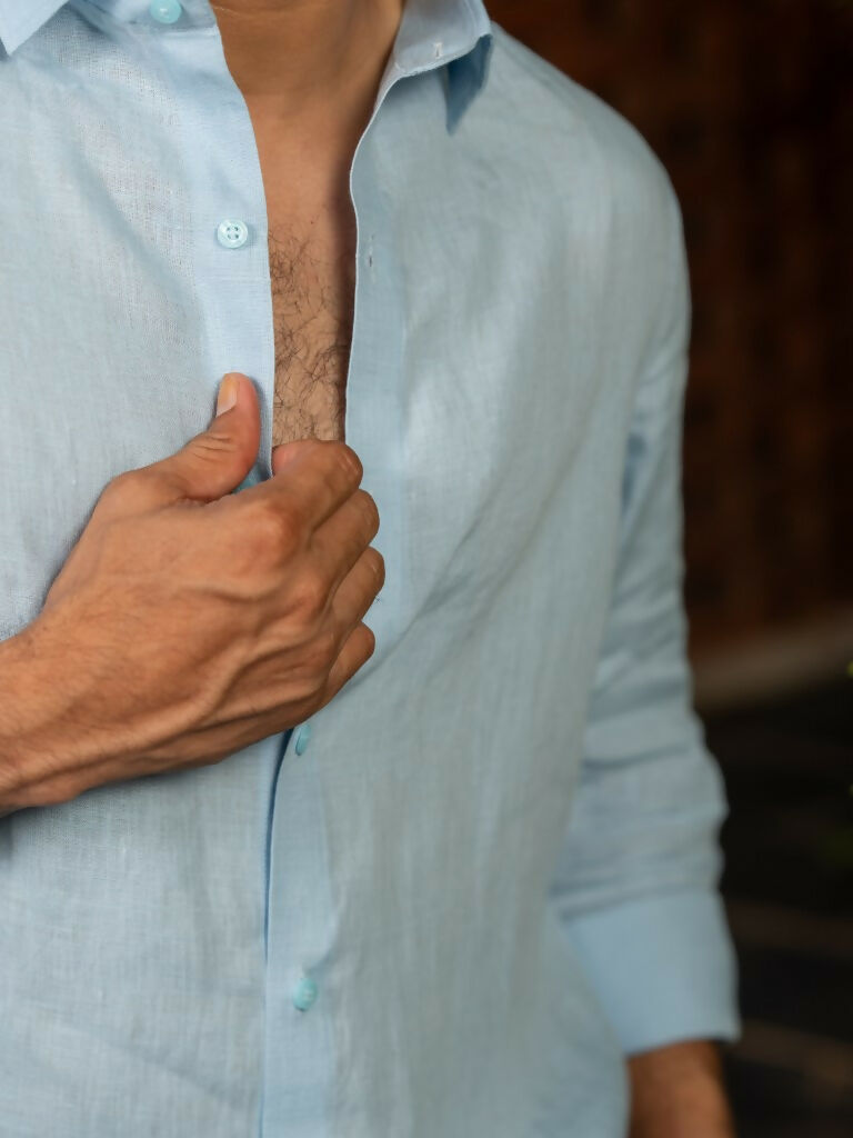 Linen Sky Blue Pearl Drift Shirt By Hilo Design