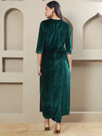 Joban Fashion Women Green Velvet Hand Embellishment Stitched Kurta Set - Distacart